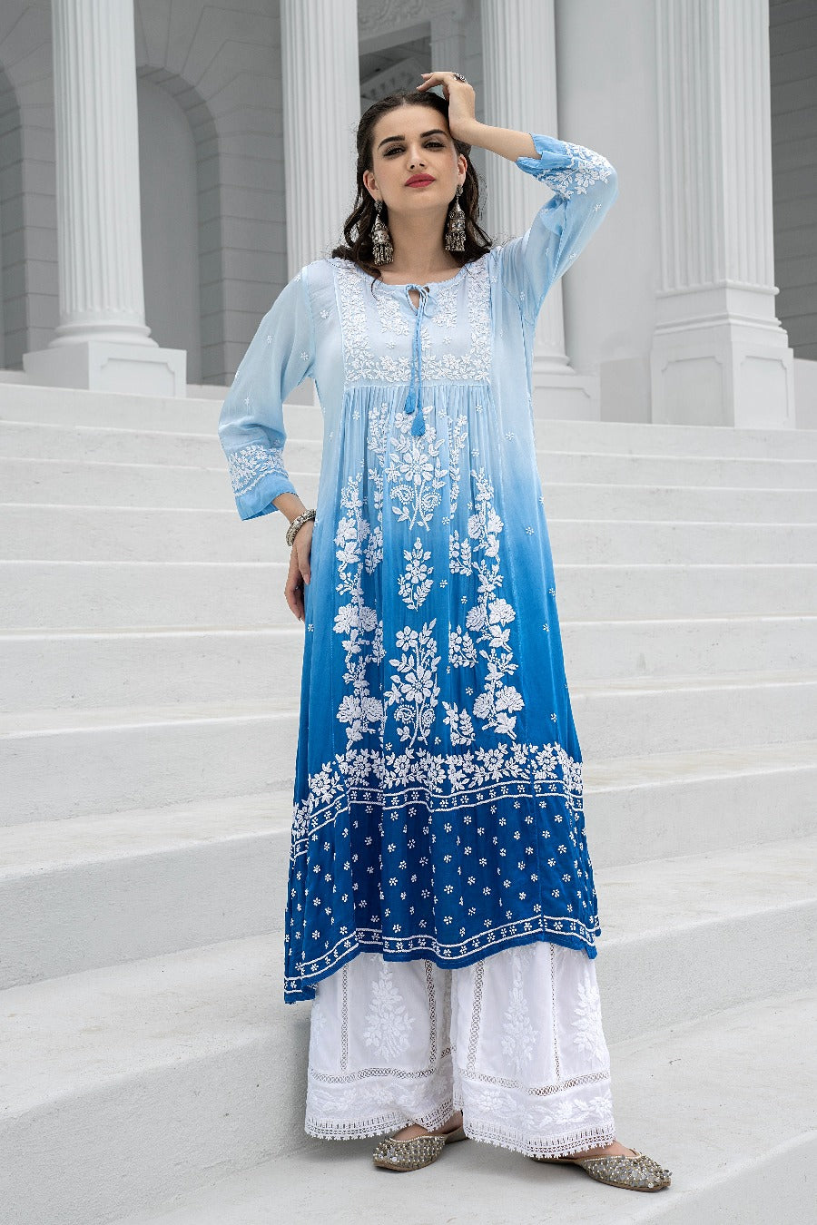 Haseen Chikankari Modal Satin Ombre Dress