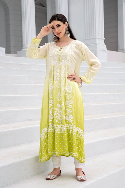 Haseen Chikankari Modal Satin Ombre Dress