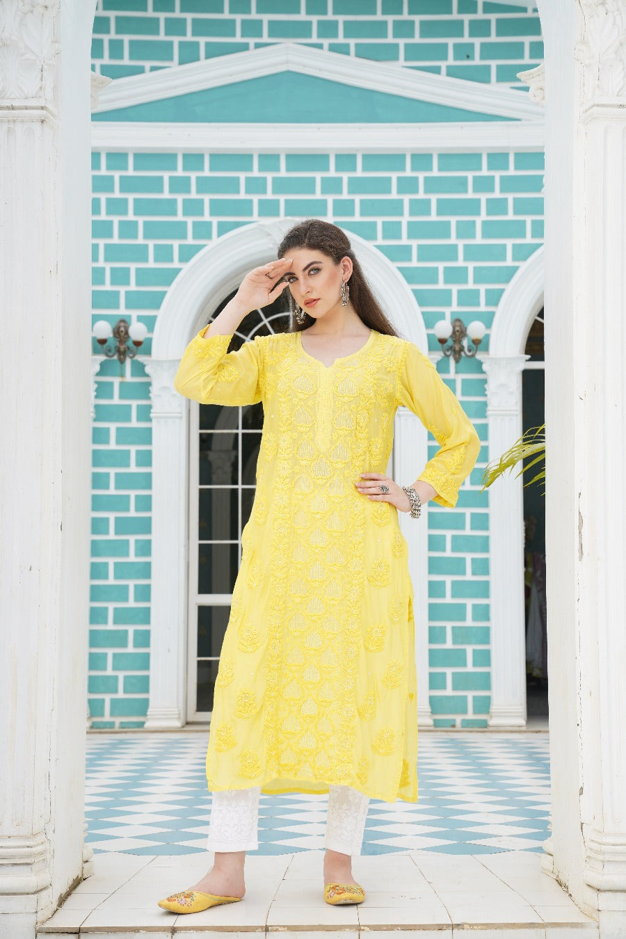 Eshaal  Chikankari Muzlin Pearl Work Kurti