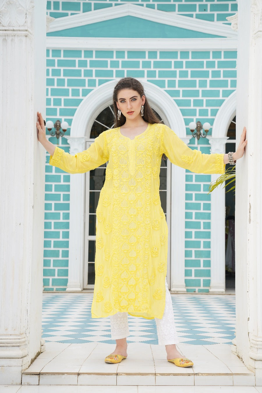 Eshaal  Chikankari Muzlin Pearl Work Kurti