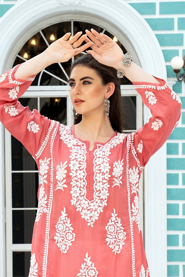 Kainat Chikankari Modal Satin Kurti