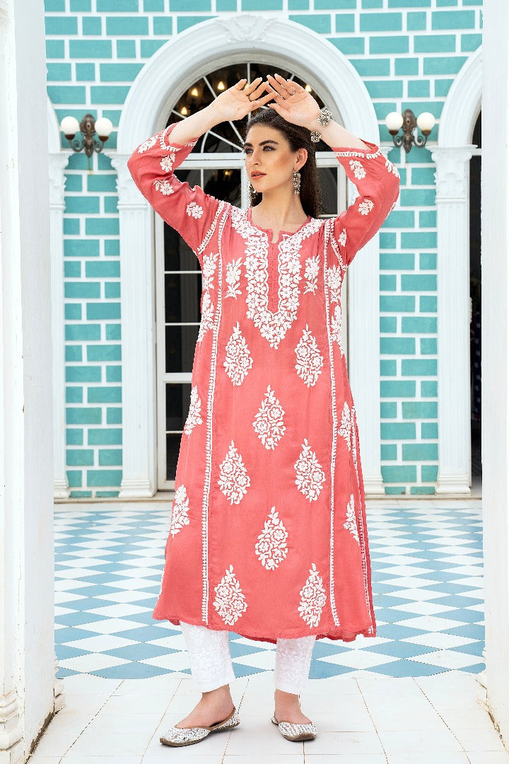 Kainat Chikankari Modal Satin Kurti