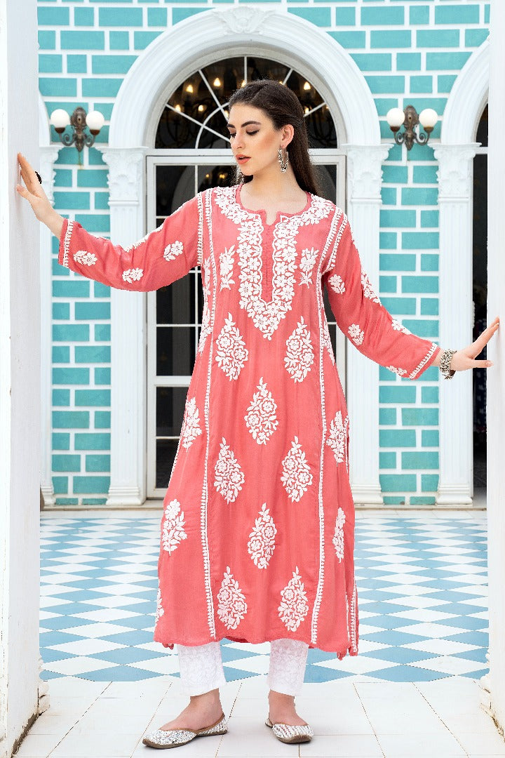 Kainat Chikankari Modal Satin Kurti