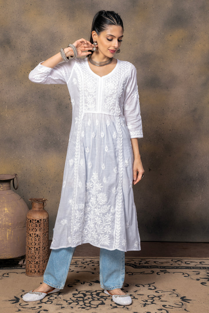 Afsana Cotton White Kurti