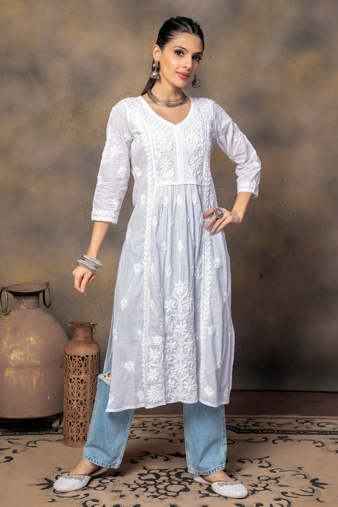 Afsana Cotton White Kurti