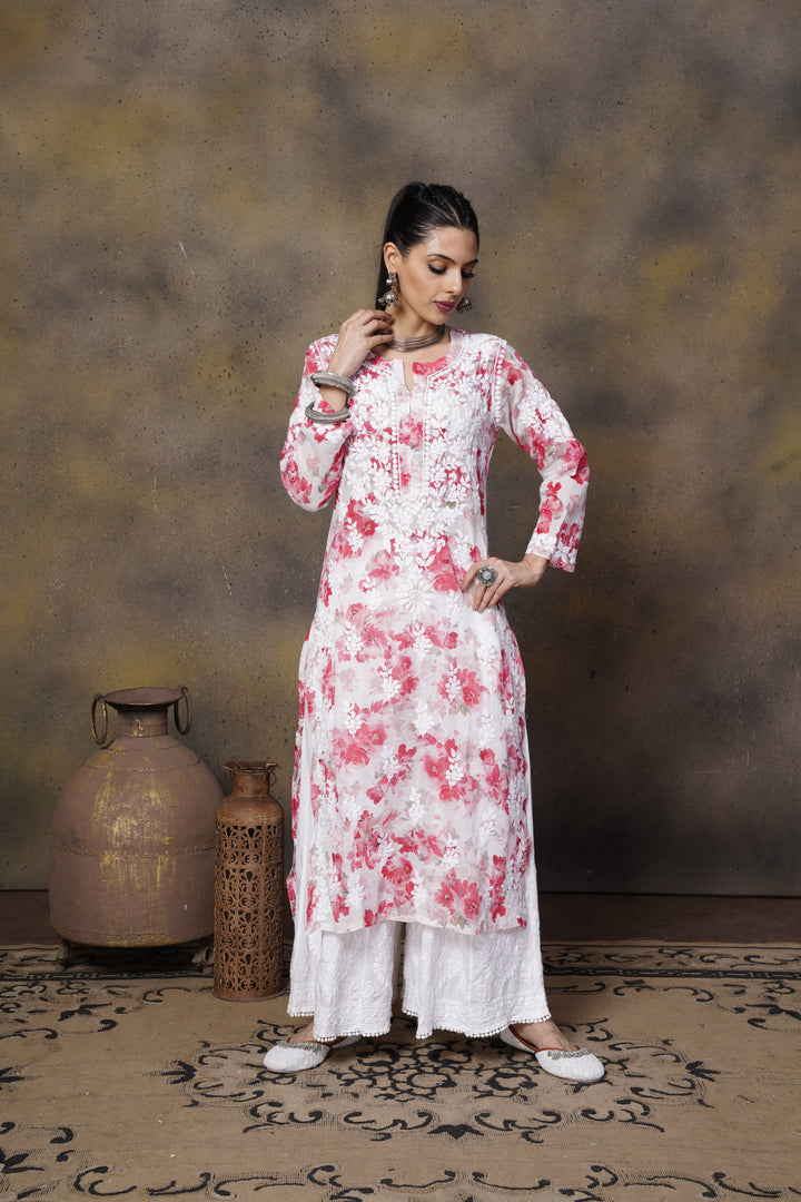 Sabiya Mul Printed Chikankari Kurti