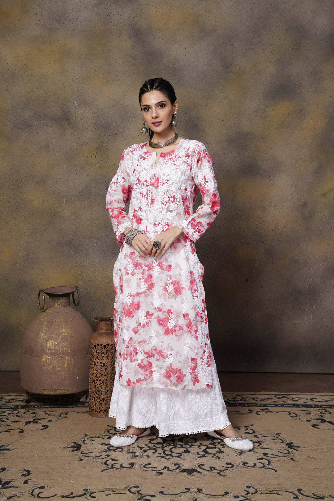 Sabiya Mul Printed Chikankari Kurti