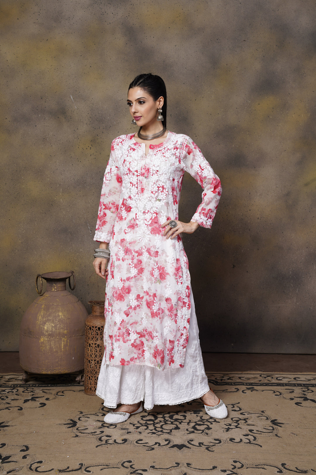 Sabiya Mul Printed Chikankari Kurti