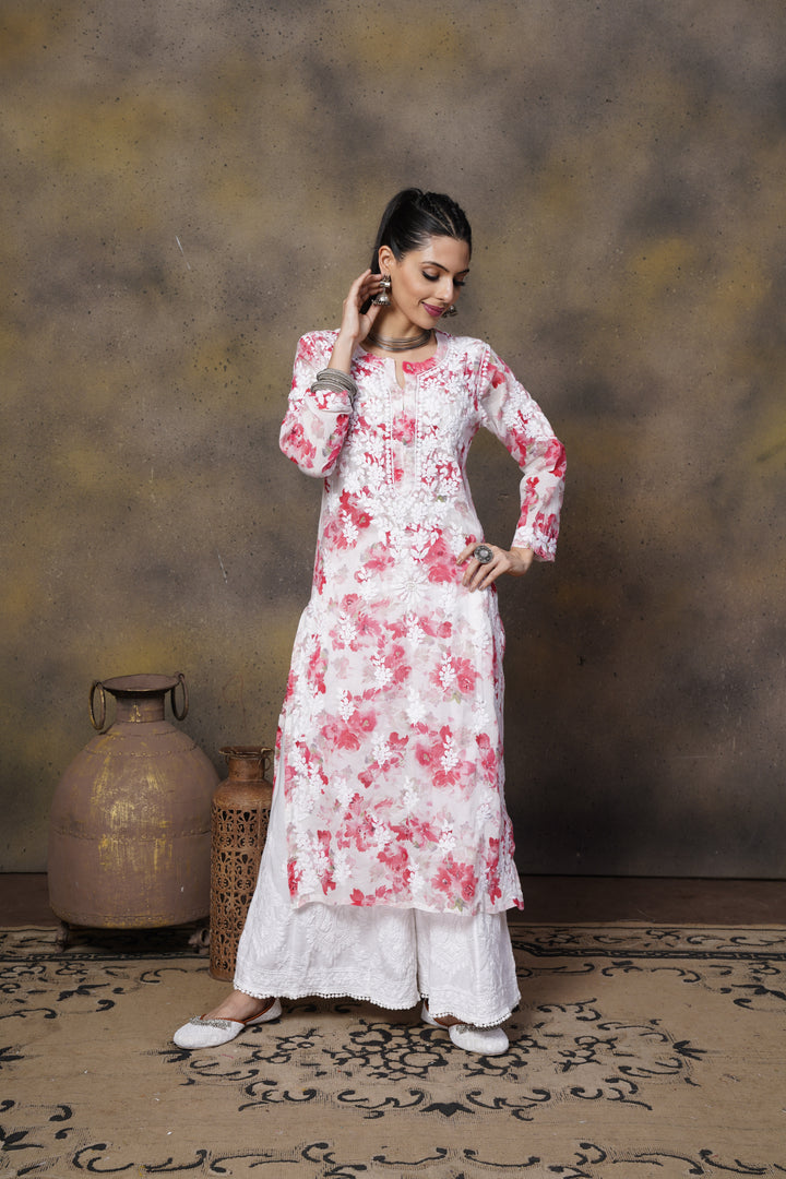 Sabiya Mul Printed Chikankari Kurti