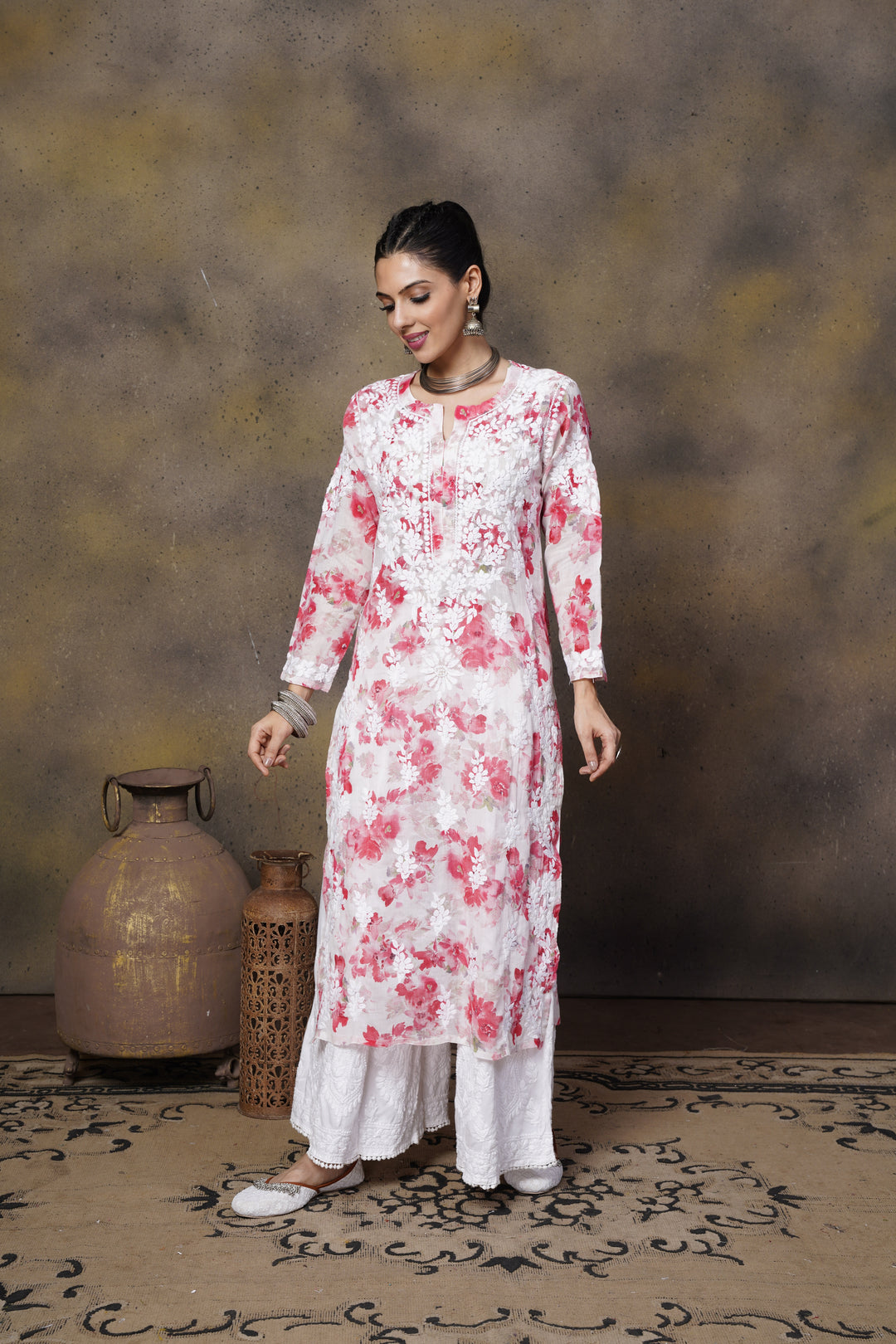 Sabiya Mul Printed Chikankari Kurti