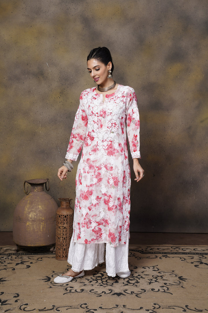 Sabiya Mul Printed Chikankari Kurti