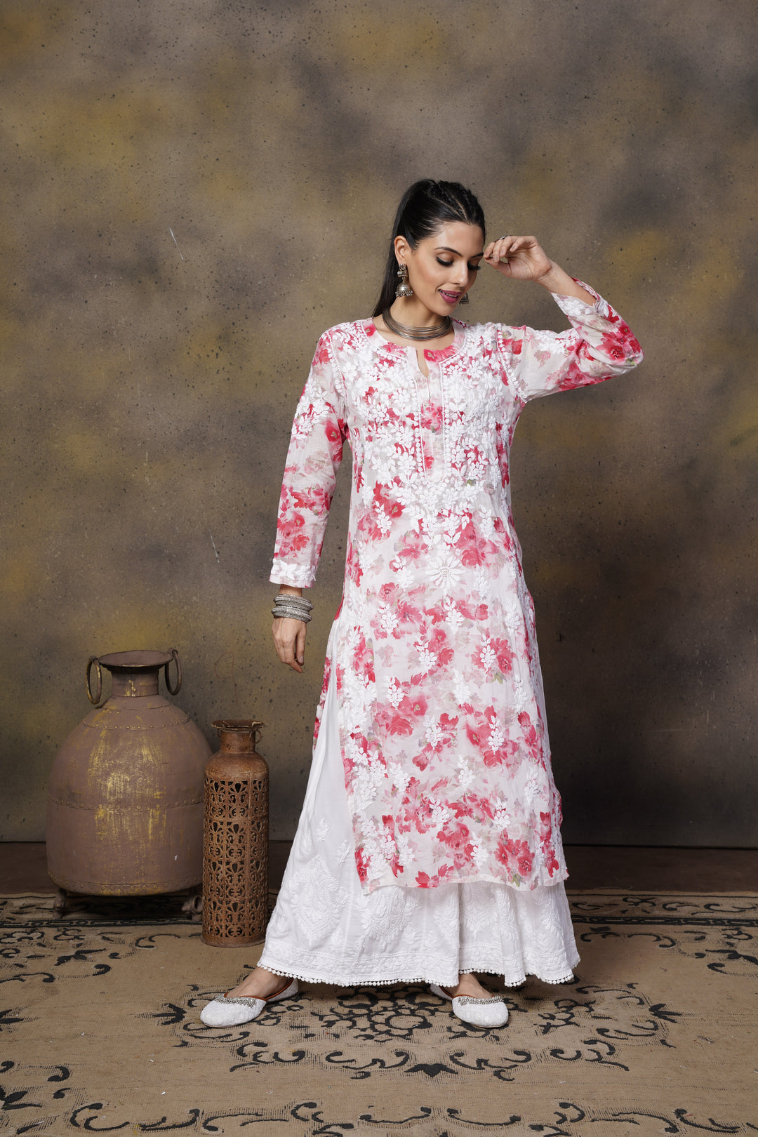 Sabiya Mul Printed Chikankari Kurti