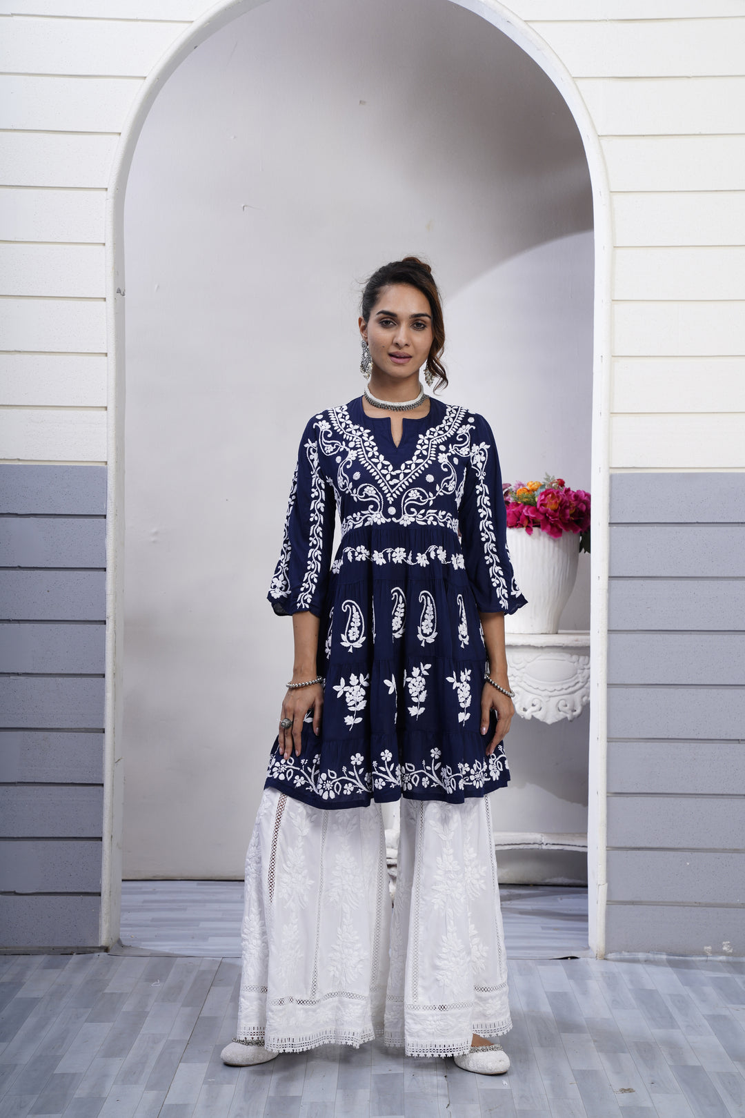 Safa Chikankari Modal Peplum Dress