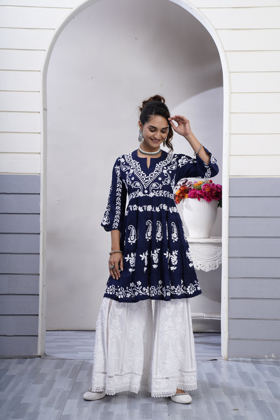 Safa Chikankari Modal Peplum Dress