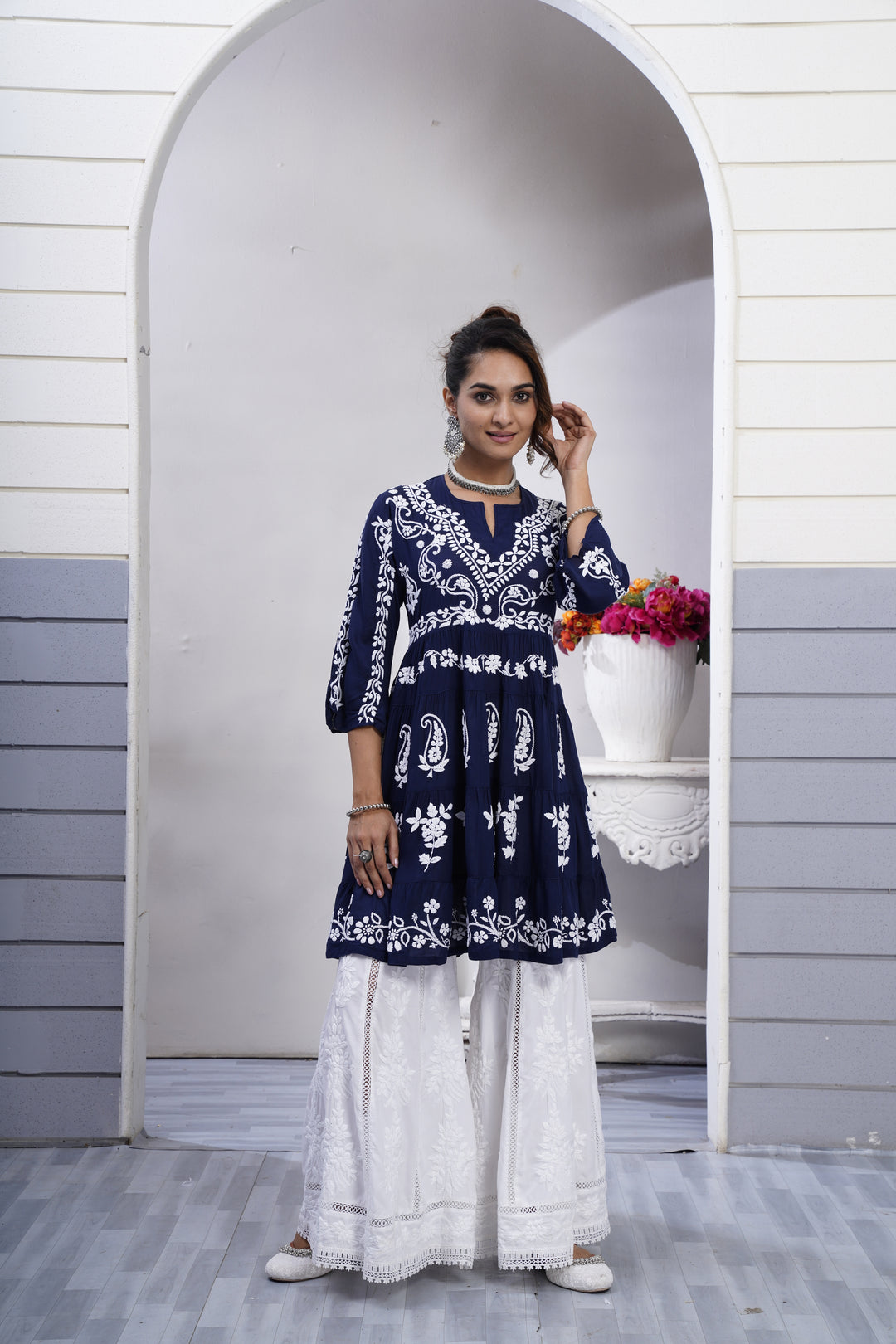 Safa Chikankari Modal Peplum Dress