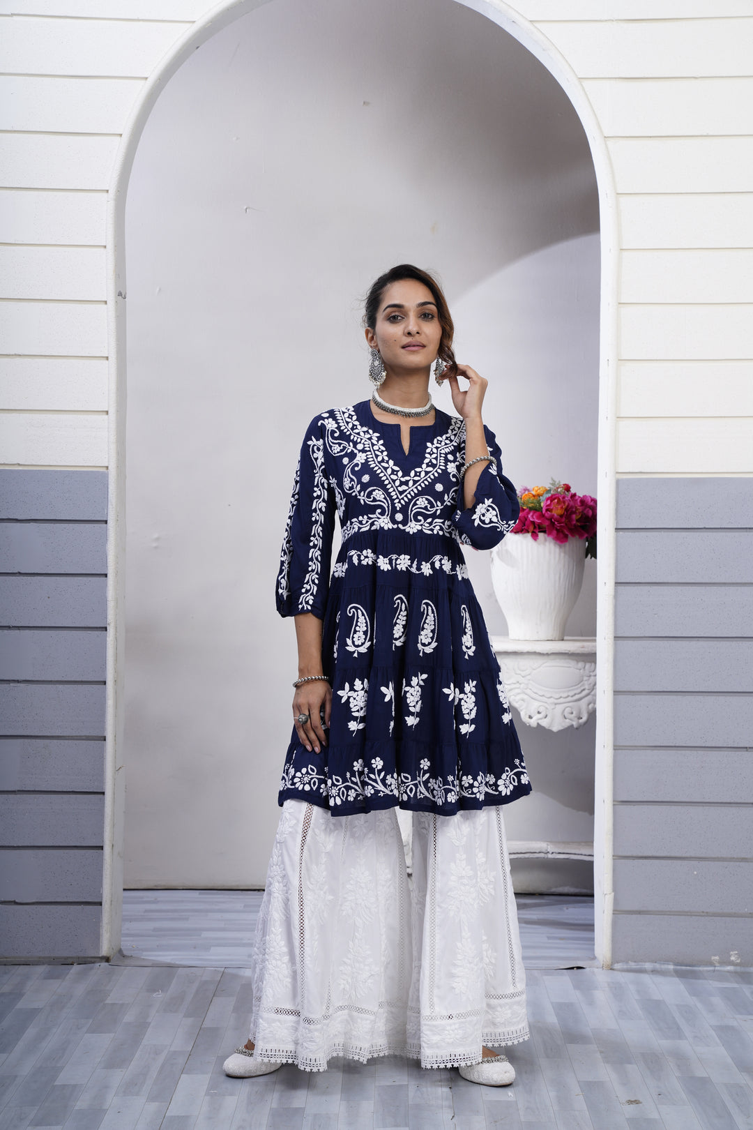 Safa Chikankari Modal Peplum Dress