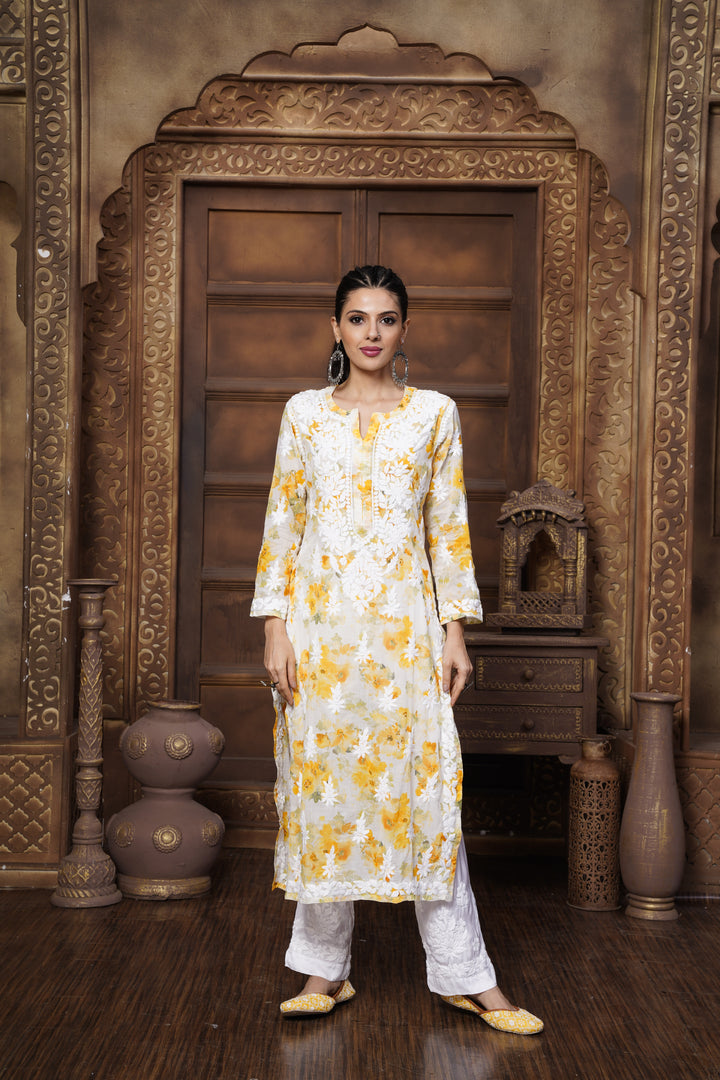 Sabiya Mul Printed Chikankari Kurti