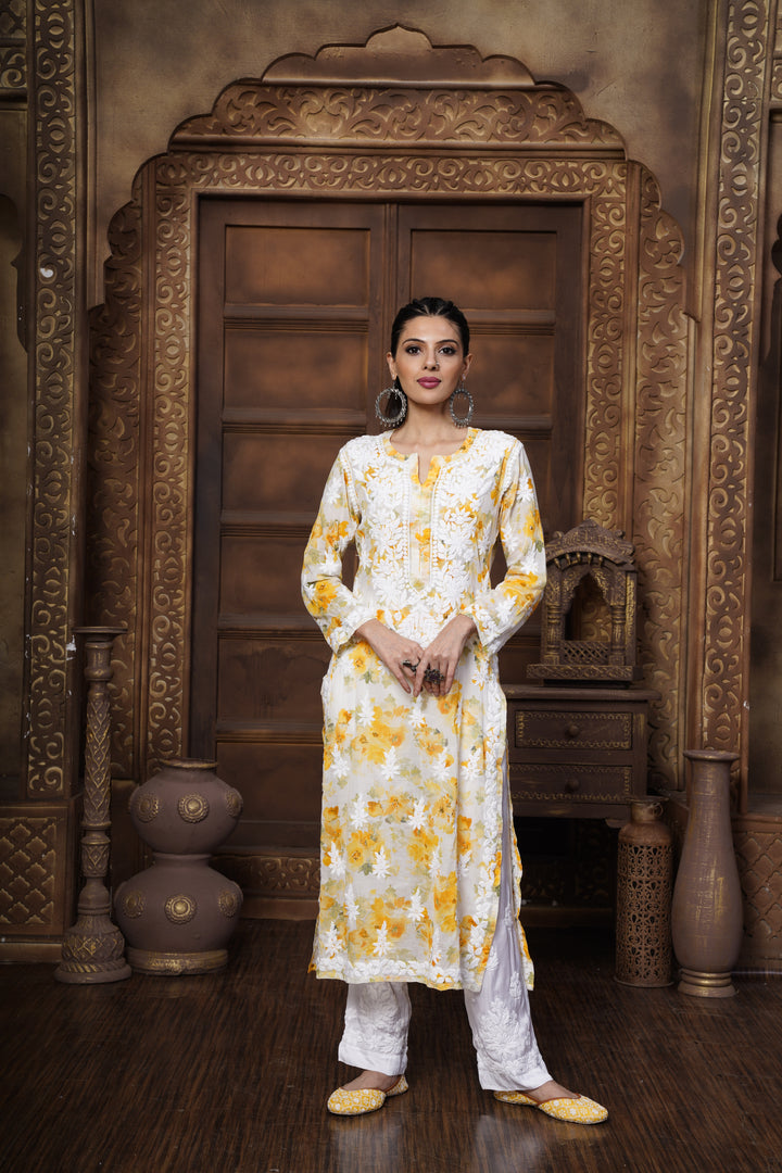 Sabiya Mul Printed Chikankari Kurti