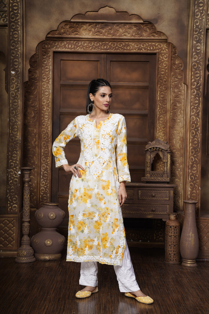 Sabiya Mul Printed Chikankari Kurti