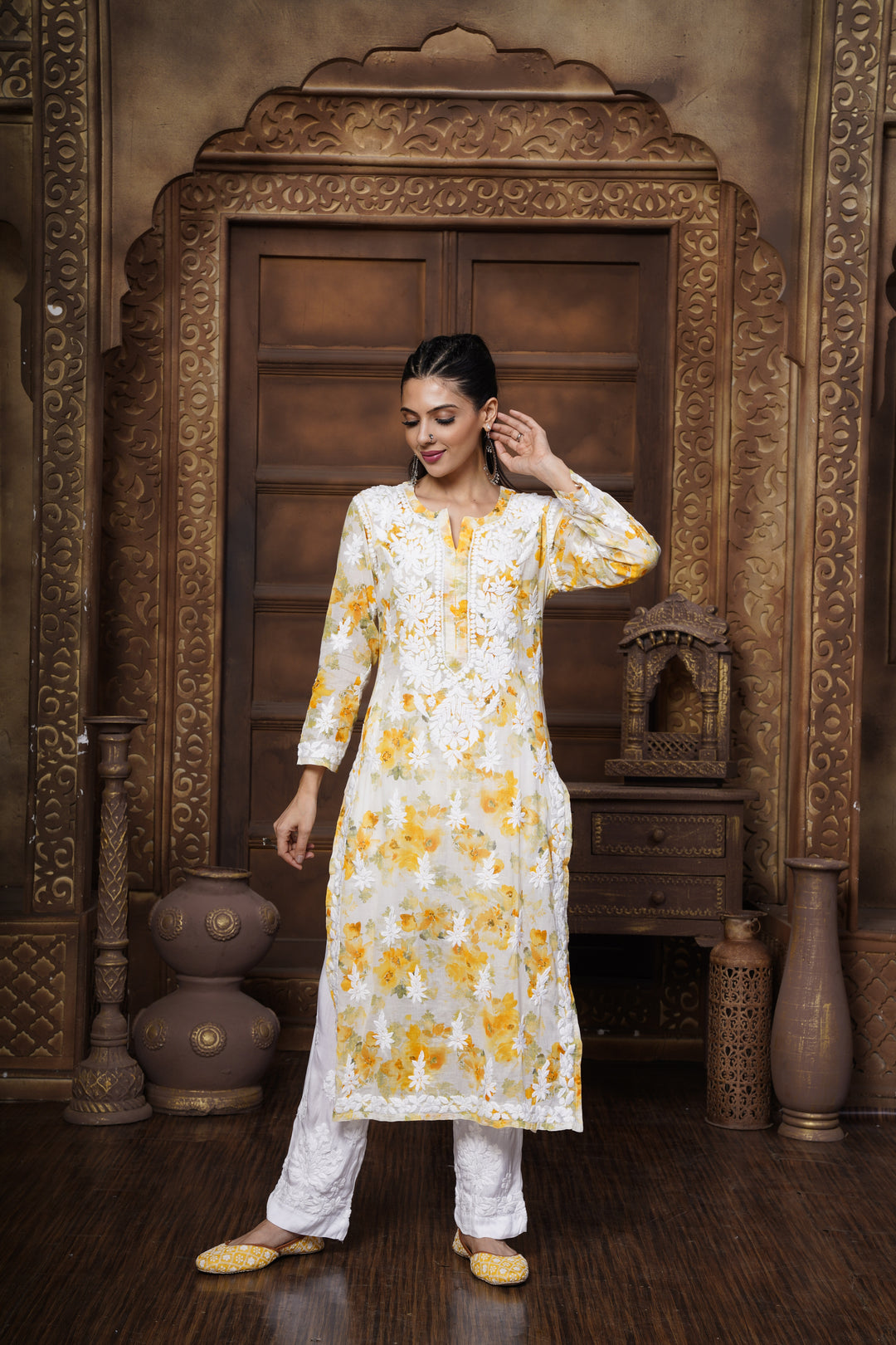 Sabiya Mul Printed Chikankari Kurti