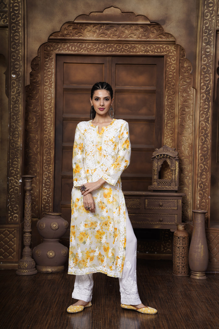 Sabiya Mul Printed Chikankari Kurti