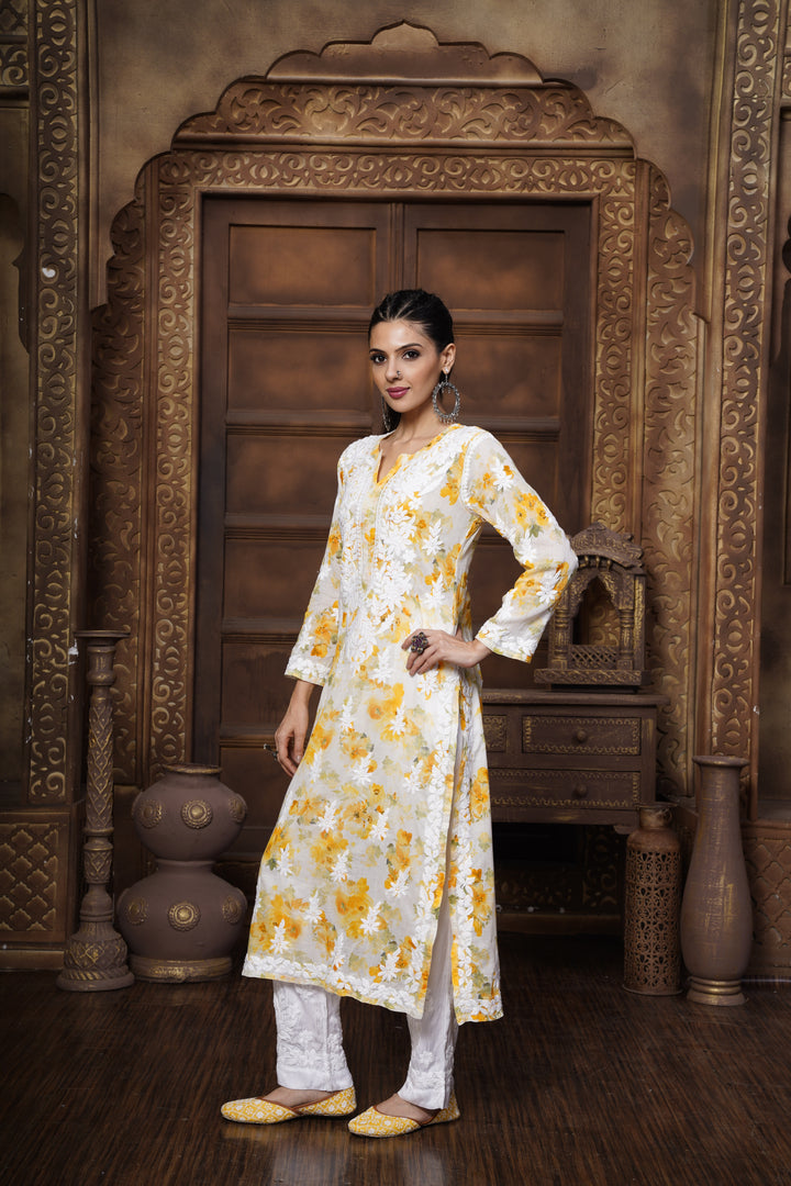 Sabiya Mul Printed Chikankari Kurti