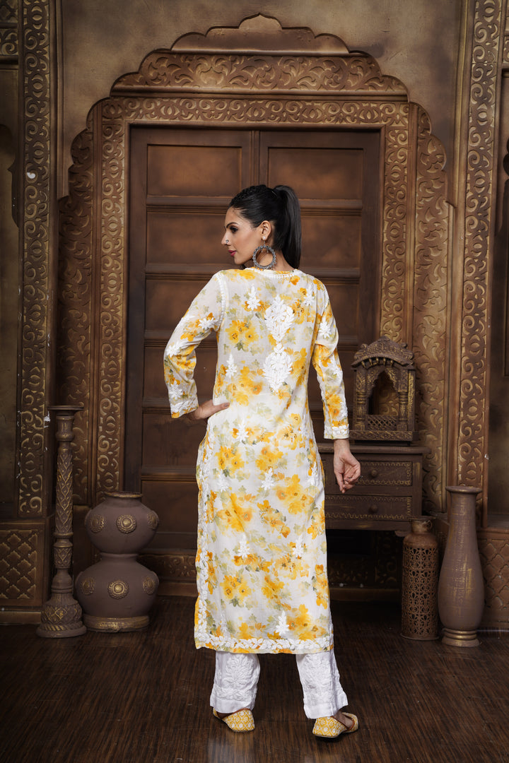 Sabiya Mul Printed Chikankari Kurti