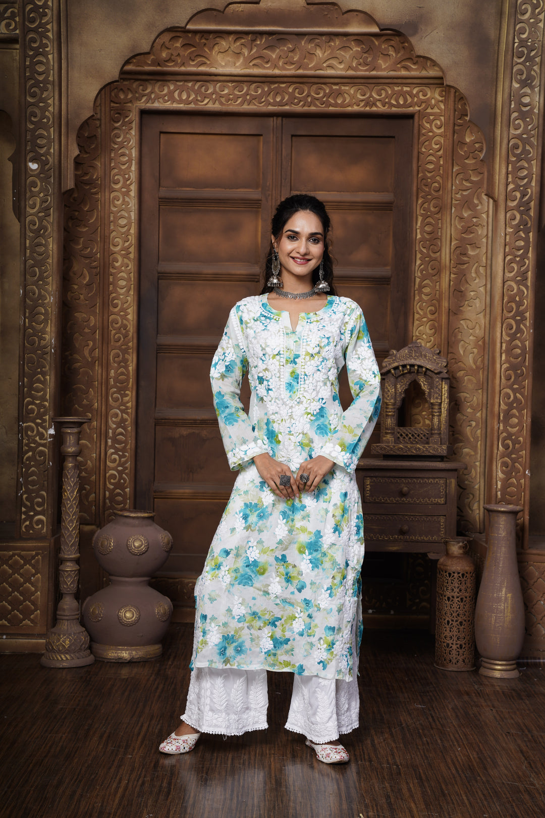 Sabiya Mul Printed Chikankari Kurti