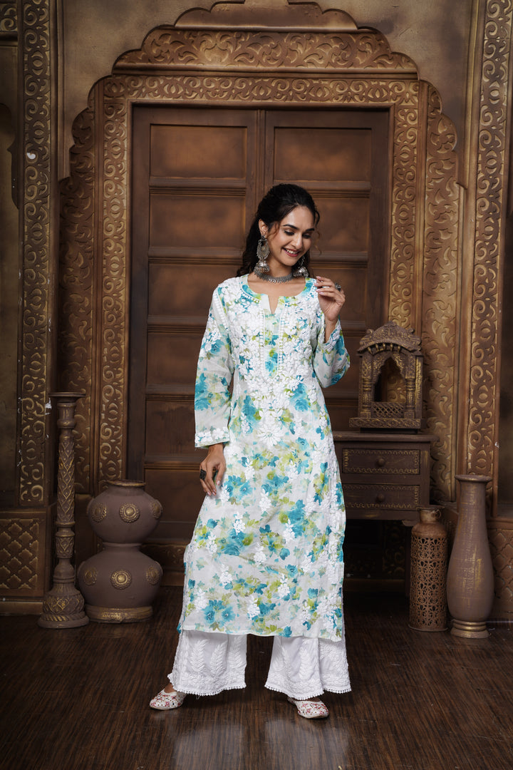 Sabiya Mul Printed Chikankari Kurti