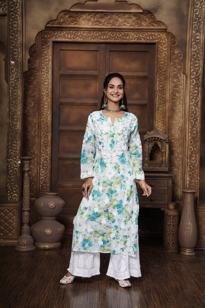 Sabiya Mul Printed Chikankari Kurti