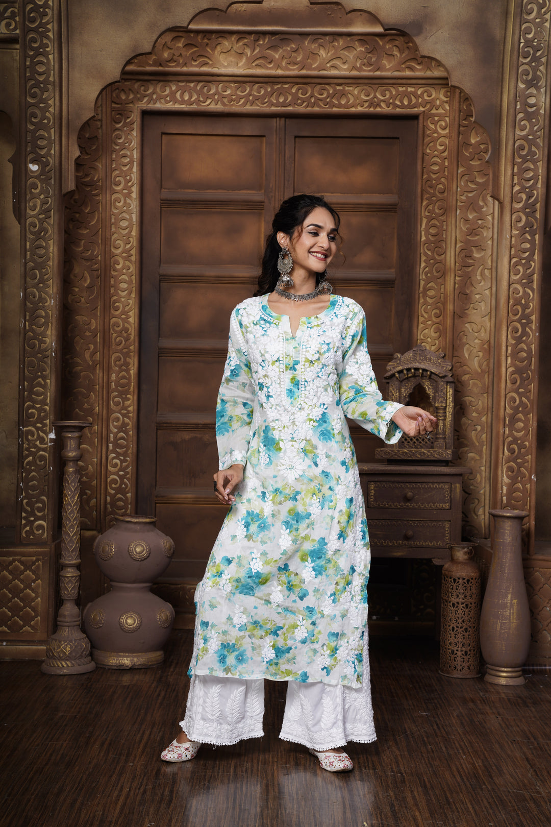 Sabiya Mul Printed Chikankari Kurti