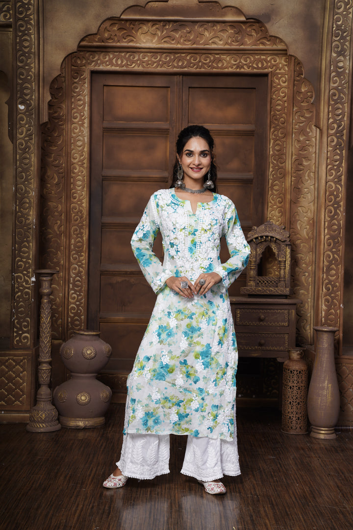 Sabiya Mul Printed Chikankari Kurti