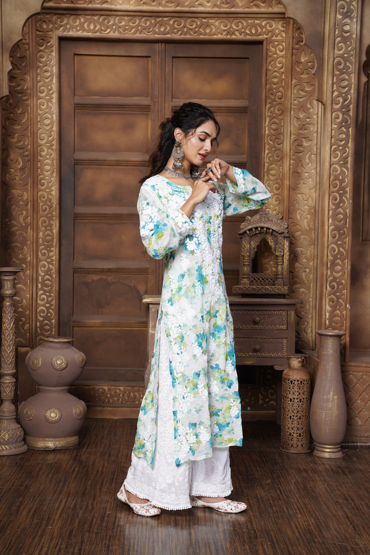 Sabiya Mul Printed Chikankari Kurti