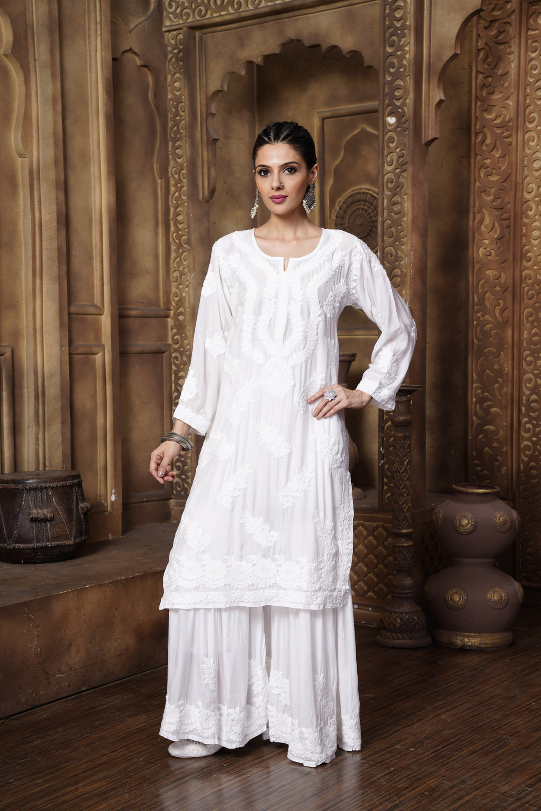 Noorjahan Heavy Muzlin White Gharara Set