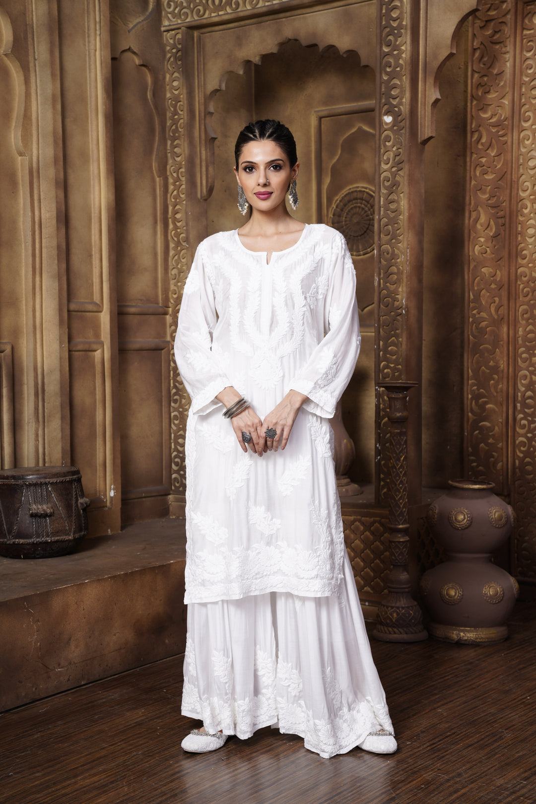 Noorjahan Heavy Muzlin White Gharara Set