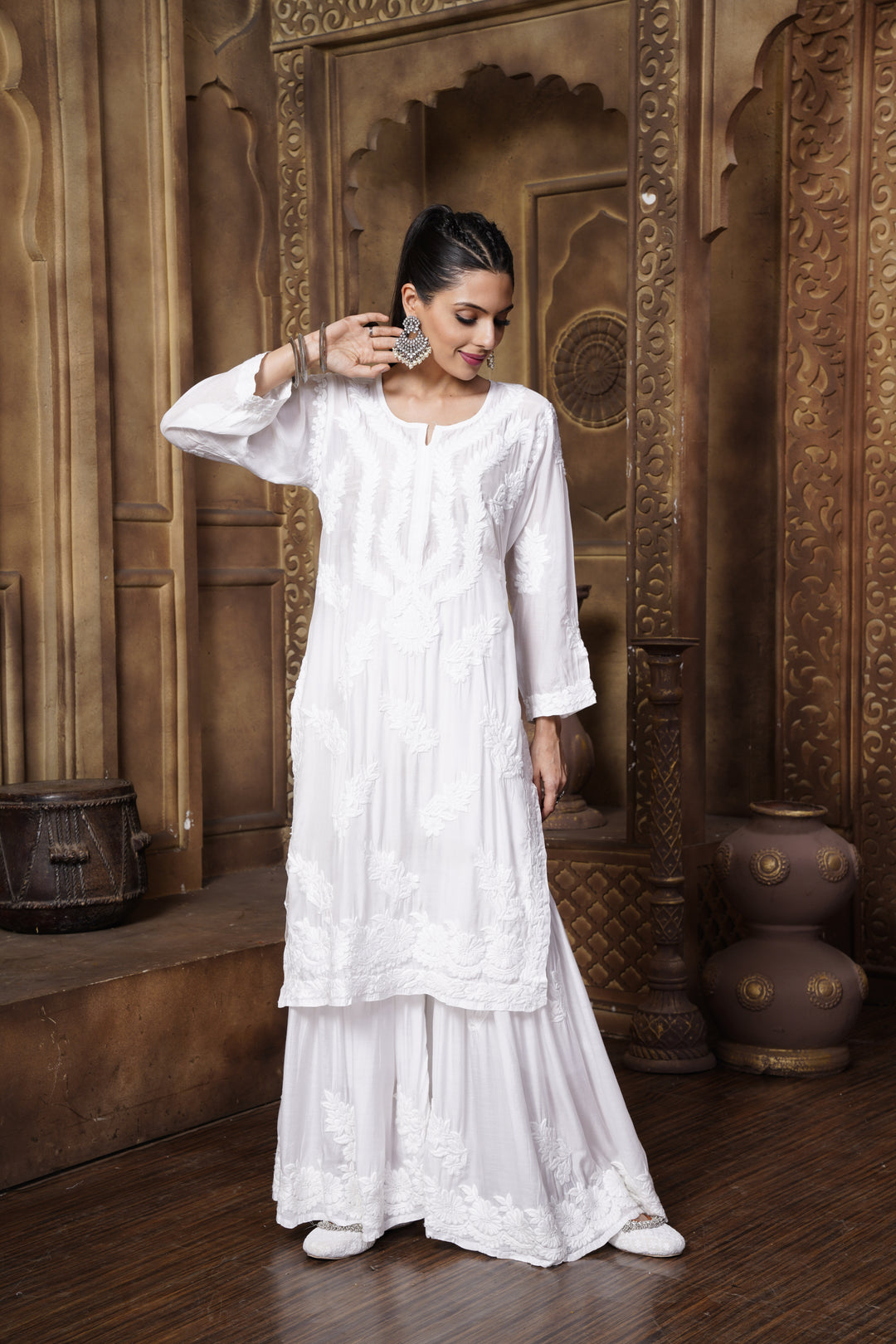 Noorjahan Heavy Muzlin White Gharara Set