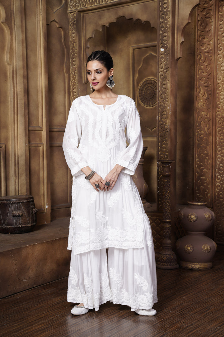 Noorjahan Heavy Muzlin White Gharara Set