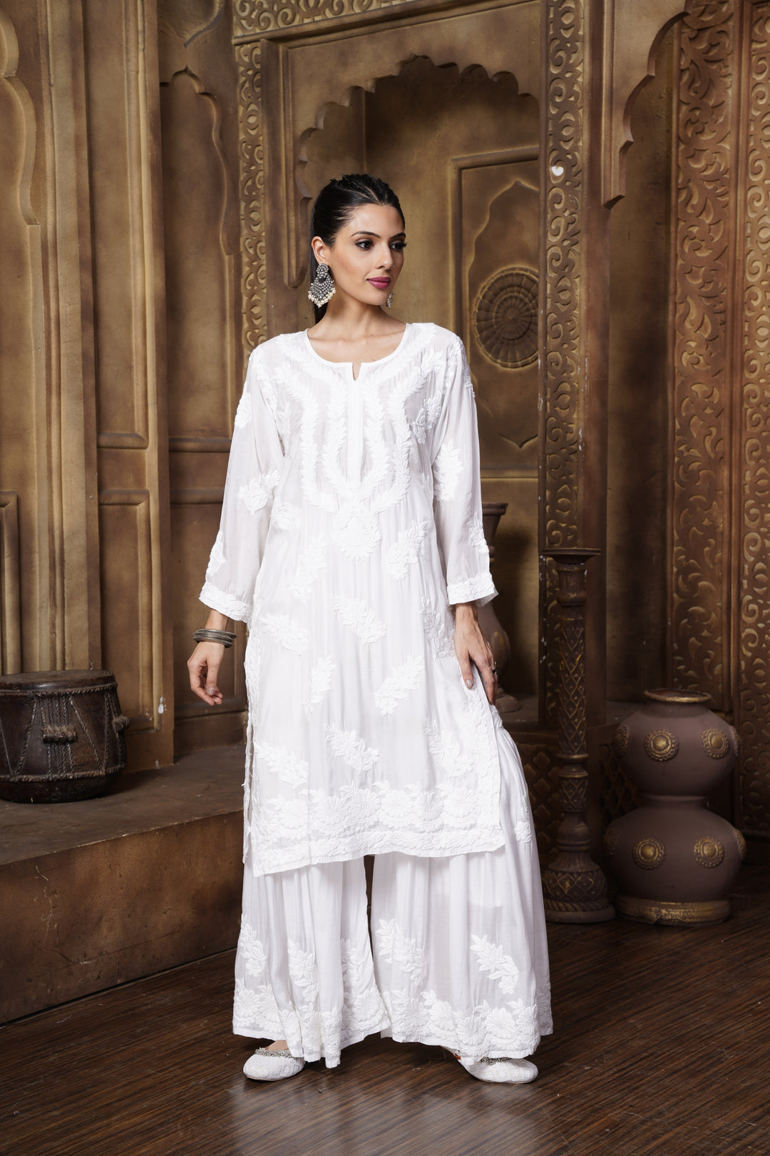 Noorjahan Heavy Muzlin White Gharara Set