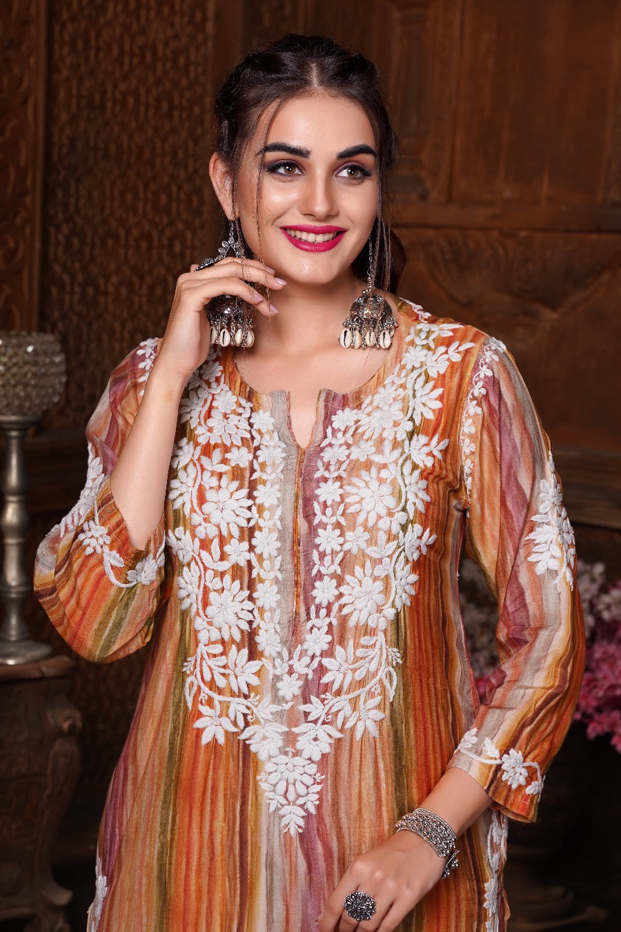 Rangin Chikankari Muzlin Printed Palazzo Set