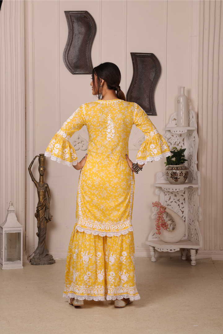 Fiza Chikankari Mul Gharara Set