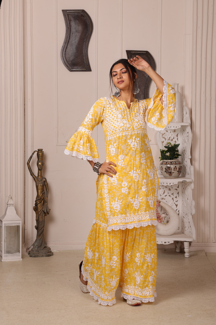 Fiza Chikankari Mul Gharara Set