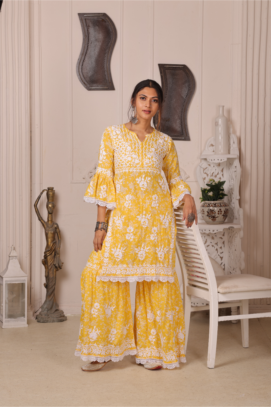 Fiza Chikankari Mul Gharara Set