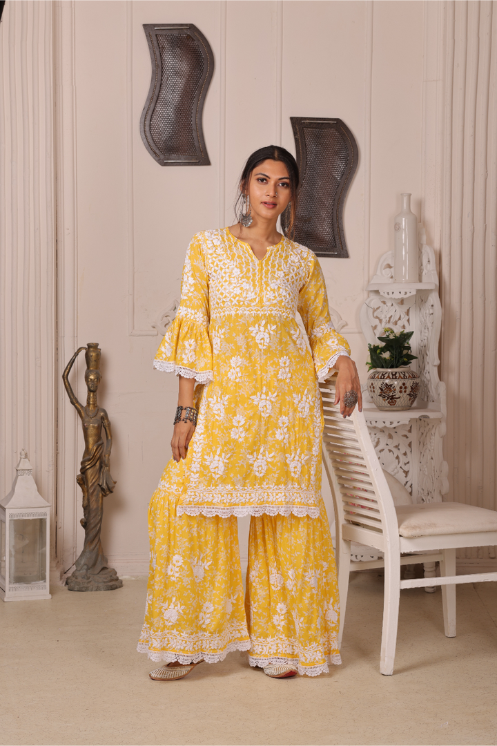 Fiza Chikankari Mul Gharara Set