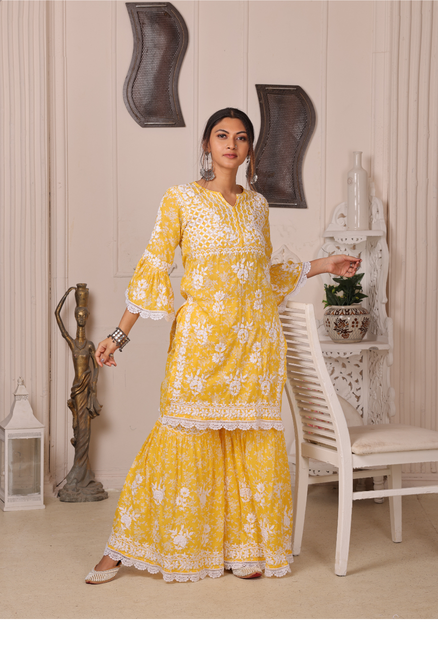 Fiza Chikankari Mul Gharara Set