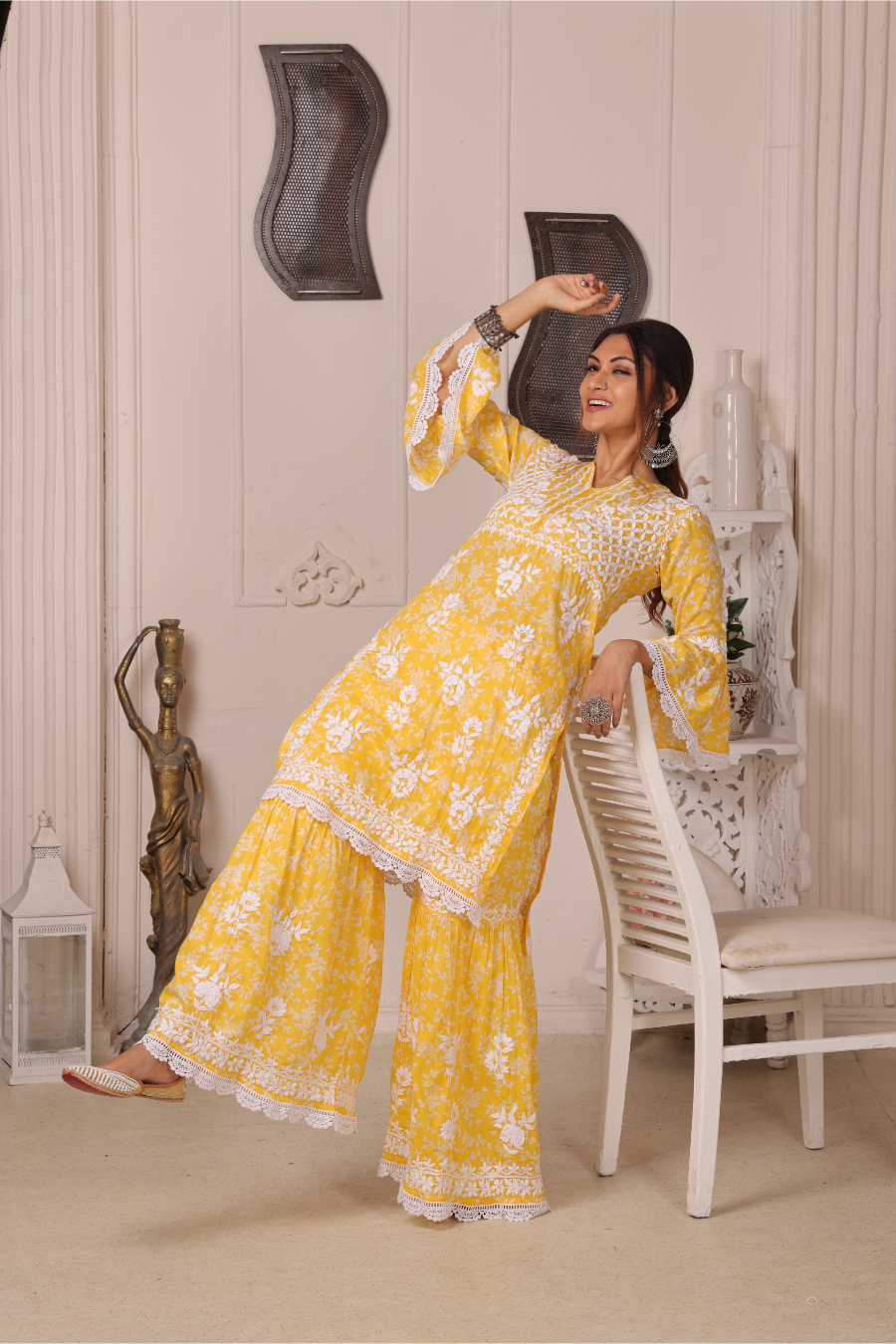 Fiza Chikankari Mul Gharara Set