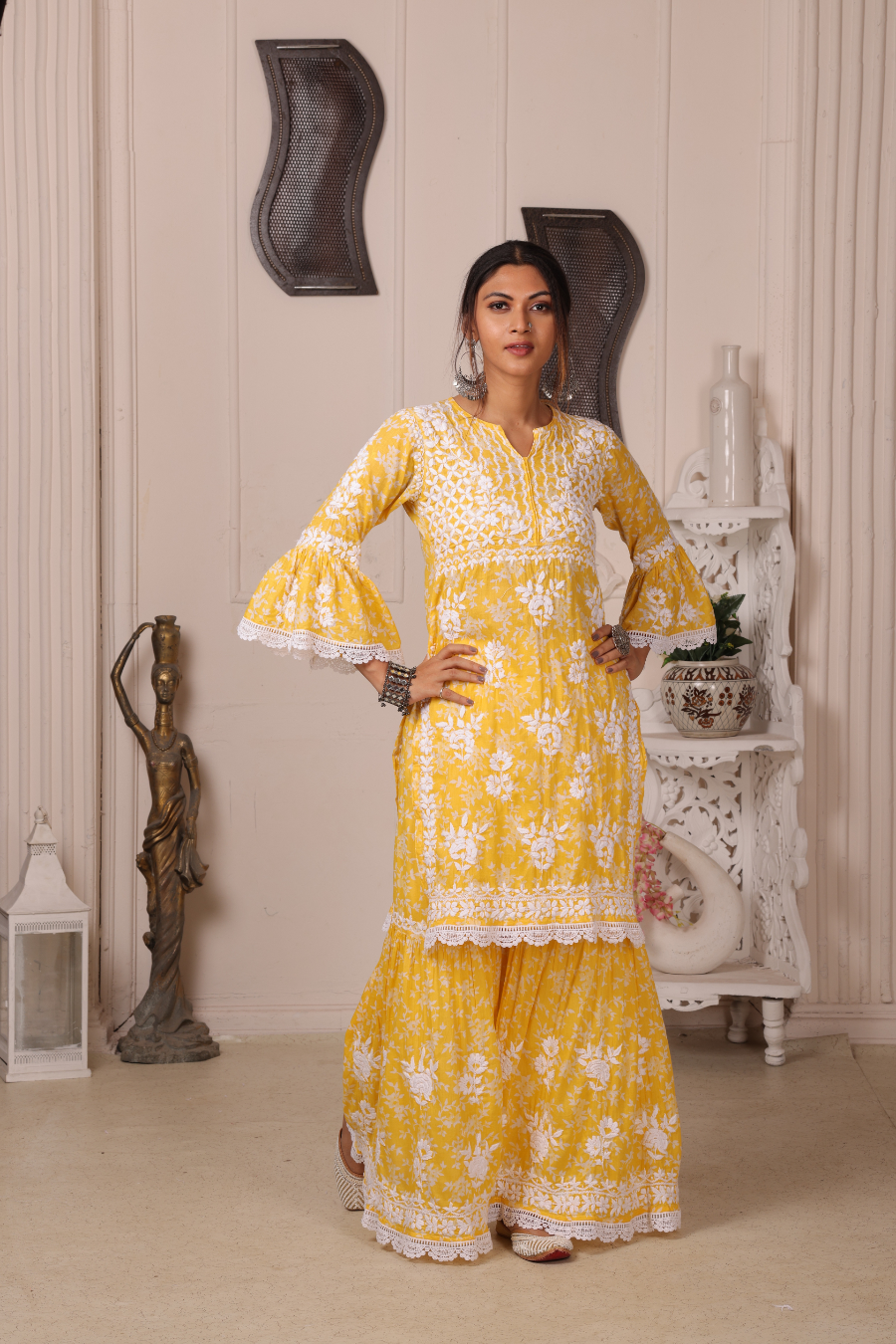 Fiza Chikankari Mul Gharara Set