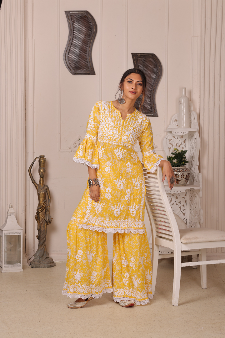 Fiza Chikankari Mul Gharara Set