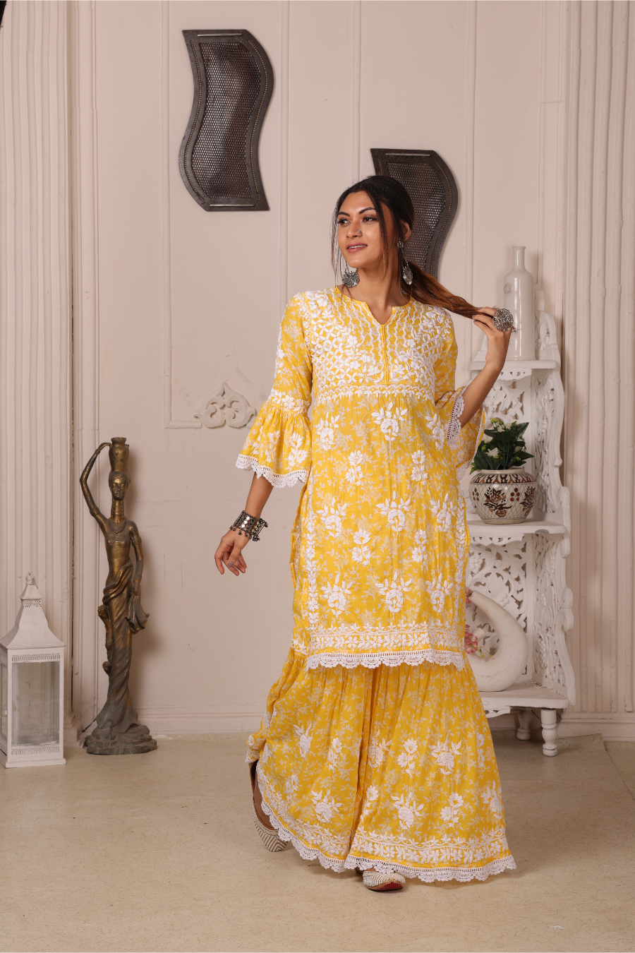 Fiza Chikankari Mul Gharara Set