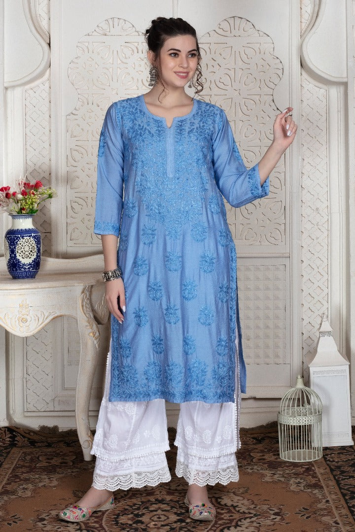 Iqra Chikankari Chanderi Kurti