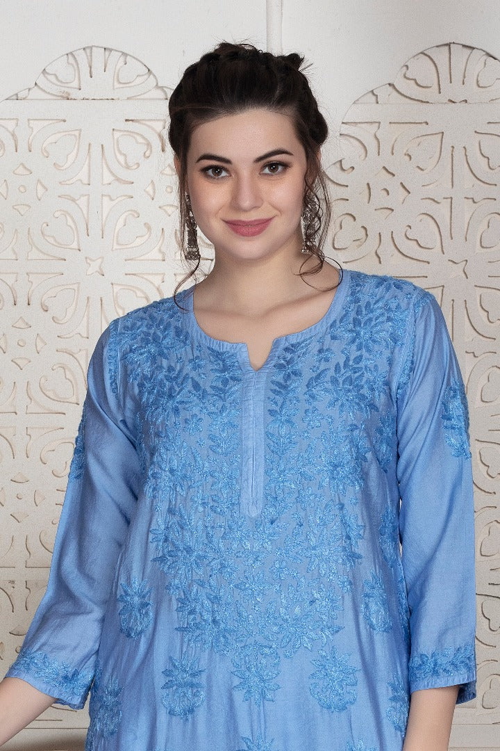 Iqra Chikankari Chanderi Kurti